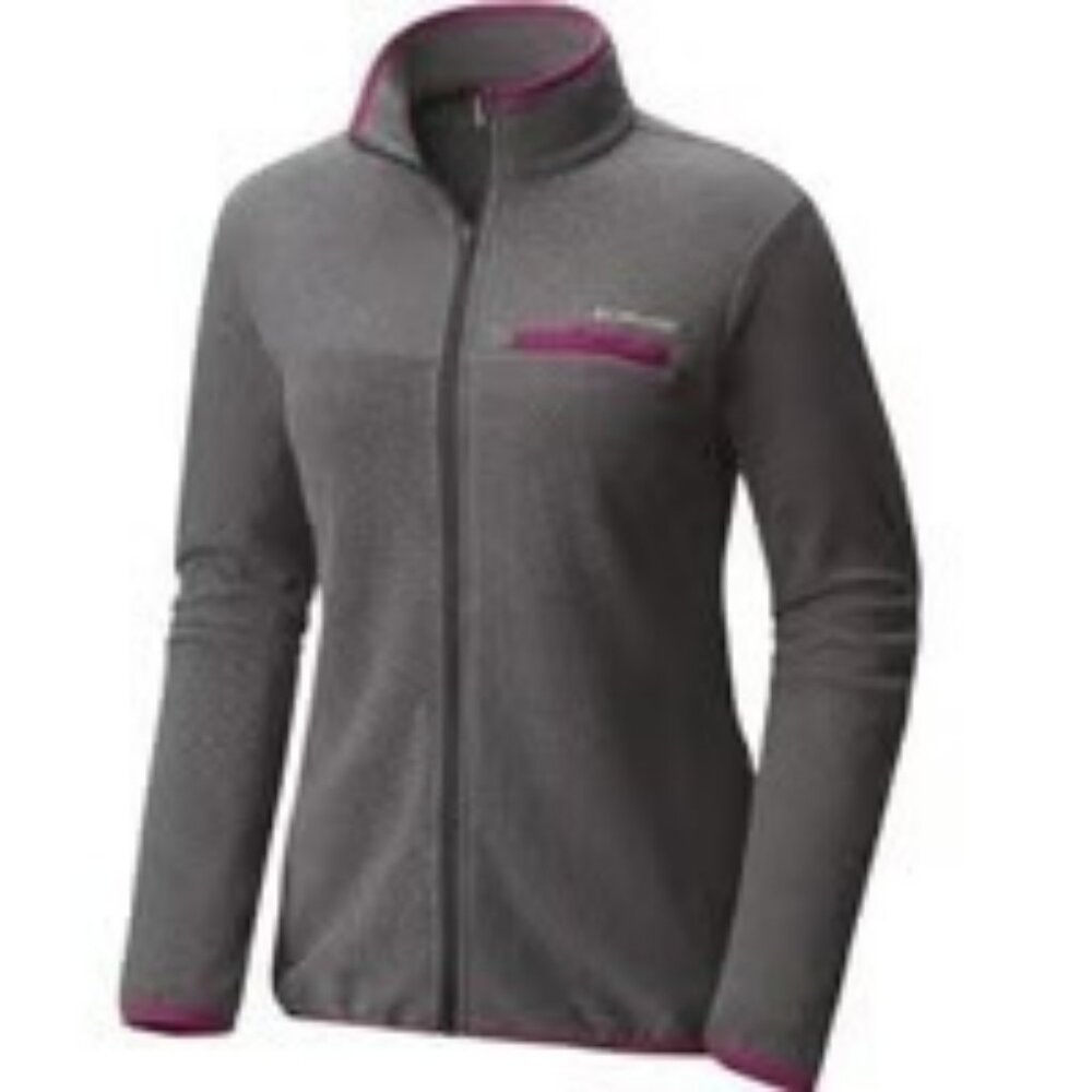 Columbia Womens Full-Zip Fleece Jacket L Gray & Pink Polyester *Like New*